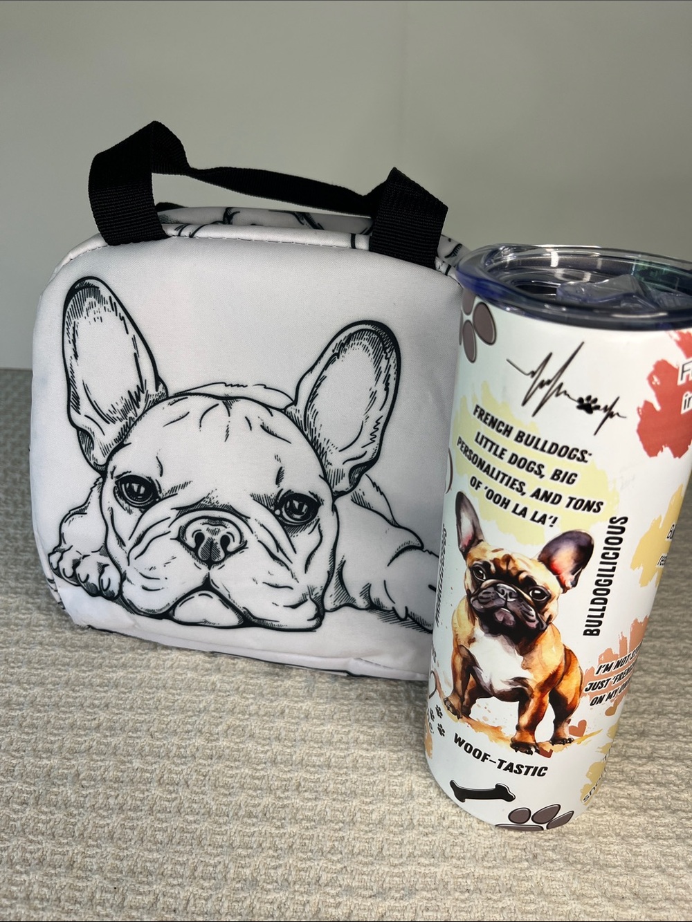 Frenchie bulldog lunch kit with insulated bag and thermal cup for all dog lovers